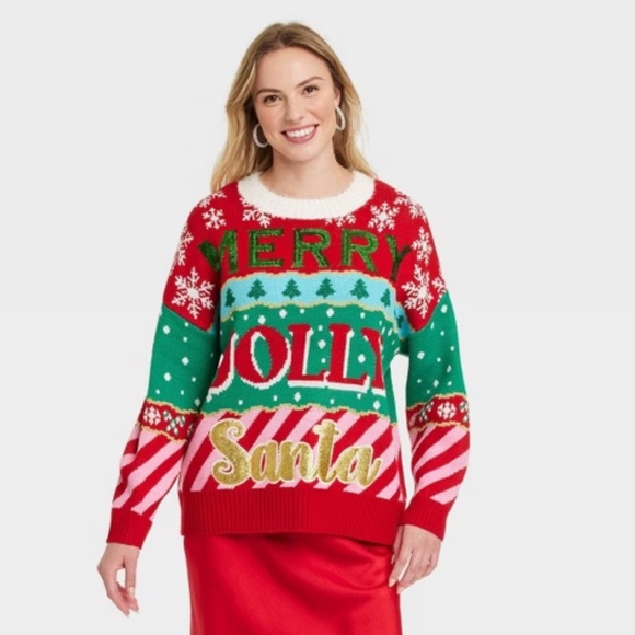 Women's Holiday Verbiage Oversized Christmas Festive Graphic Sweater - Picture 1 of 4